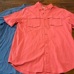 COLEMAN LOT OF 2 Outdoor Hiking Fishing Shirt Short Sleeve Blue/Coral Mens XL